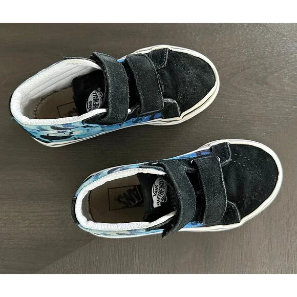 Vans Kids 10.5 Shark Print SK8 Shoes Black Blue - Picture 4 of 7
